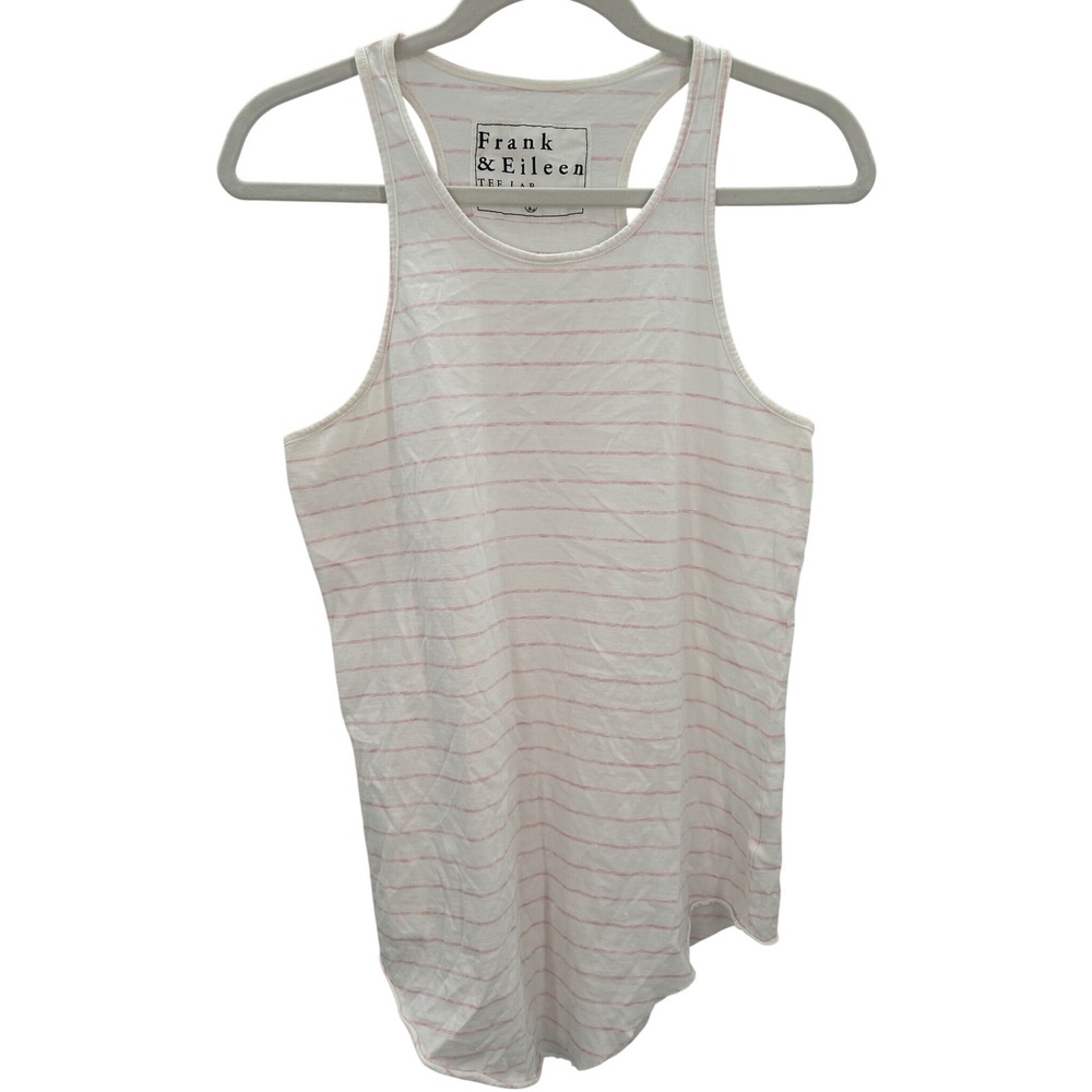 Frank & Eileen Cotton Racerback Tank Top White Pink Striped Large Lightweight